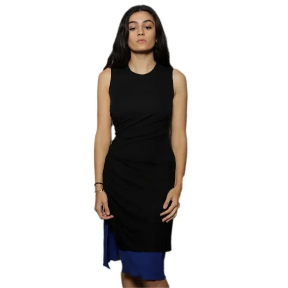 Versace 2017 Bodycon Runched Two Tone Dress Black Blue 36